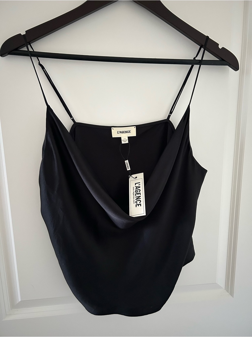 NEW L’Agence Silk Charmeuse Cowl Neck Camisole Black - Large